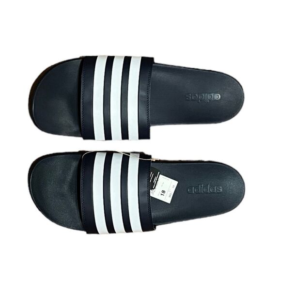 Adidas Adilette Comfort Men’s Navy And White Stripe Slides, Size 18, NWT - Picture 1 of 6